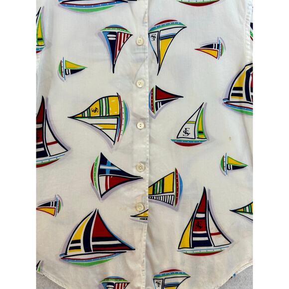 Escada Sport Size Small Top Button Down Sail Boat Short Sleeve Collar Nautical - Picture 6 of 9